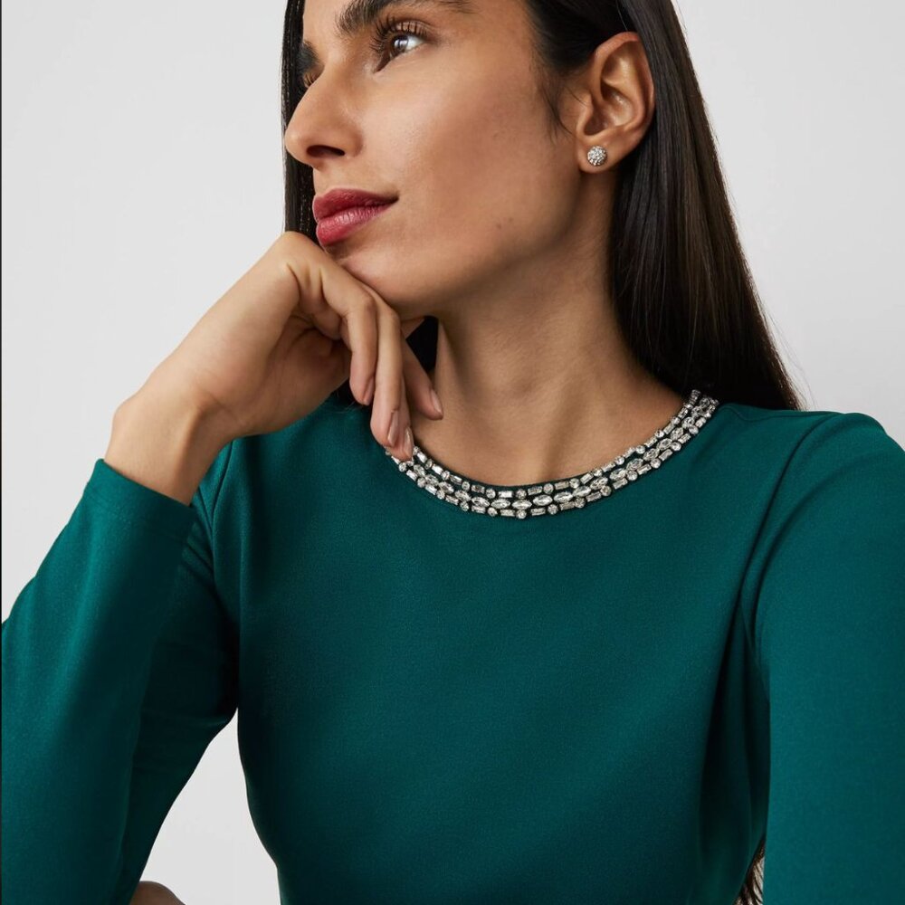 Ann Taylor Jeweled-neck Top in Rainforest Green Size XS